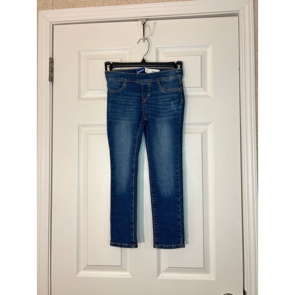 Old Navy Skinny Pull On Jeans Girls Size S 6-7 Medium Wash Blue Stretch
